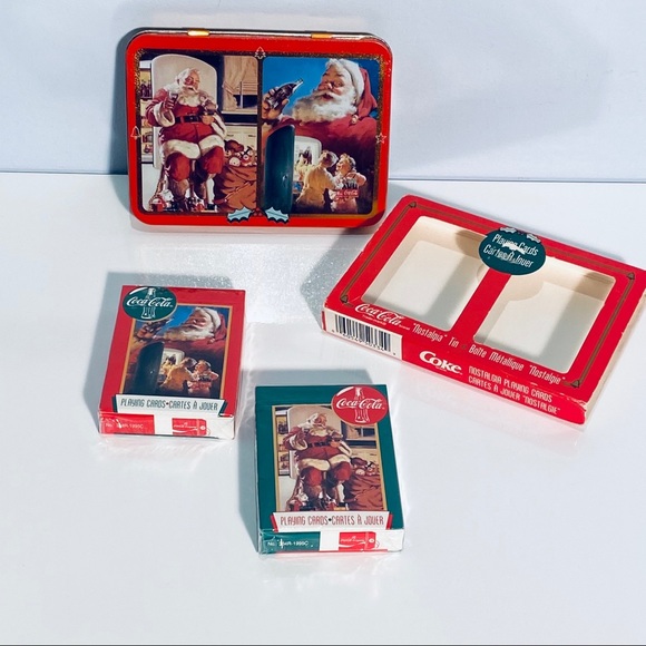 New Sealed Coca Cola Playing Cards Tin Box 1995 Christmas - Picture 1 of 13